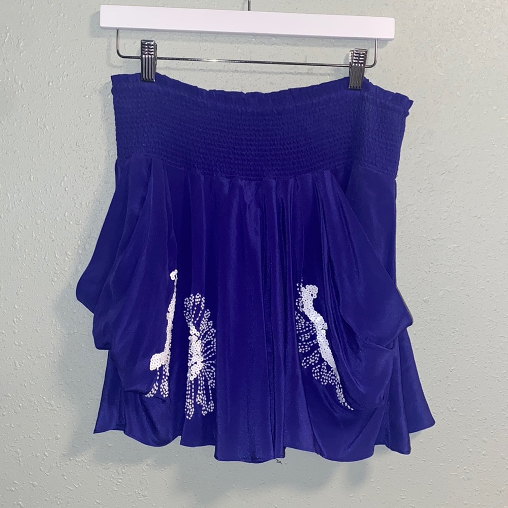 Leifsdottir Purple Beaded Sequined Smock Waist Silk Skirt